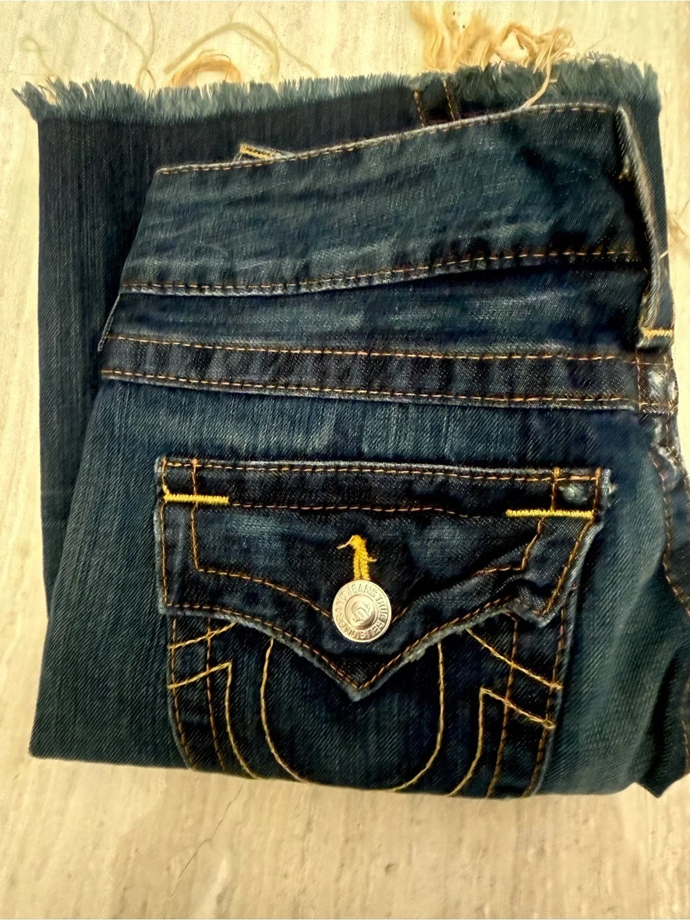 True Religion Dark Blue Denim Midi Skirt 
'World Tour' style with raw hem_8